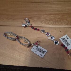 Cookie Lee Silver and Red Beaded Charm Bracelet